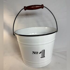 “No. 1” Enamel Metal Bucket | Farmhouse Decor | Wood Handle